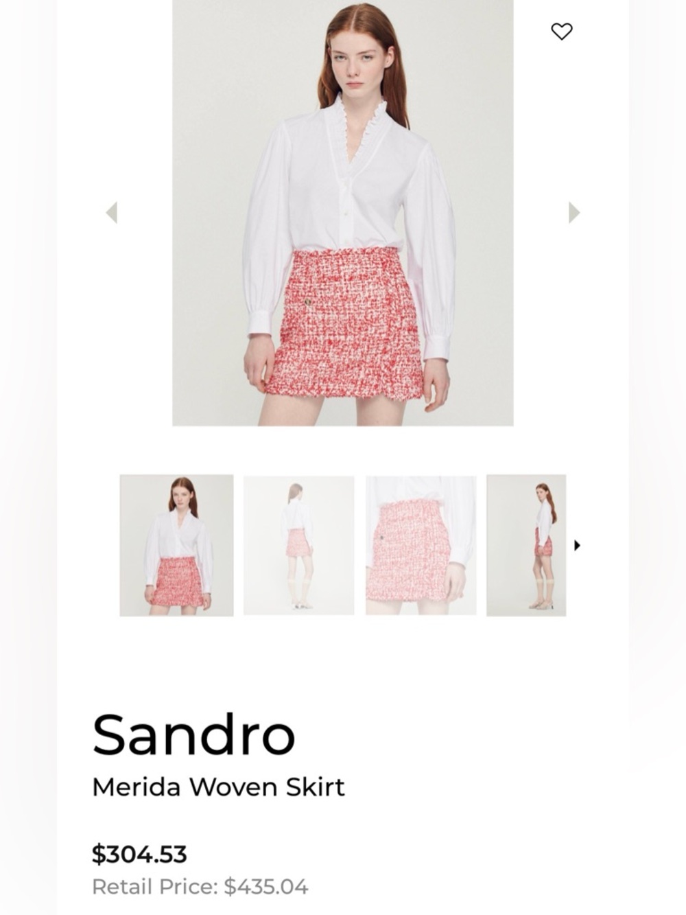 Sandro ($368) Red & White Tweed Skirt with Metallic Thread - Picture 4 of 9
